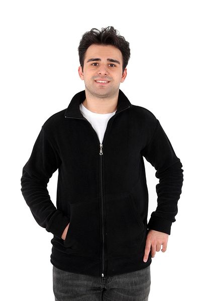 DİVİSTA Men's Standard Fit Stand Collar Full Zip Black Fleece