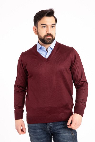 Mutlu City Men's Thin Wool Knitwear Knit Regular Dad V-Neck Sweater 5130