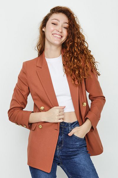 Select Moda Γυναικείο μπουφάν με χρυσό κουμπιά κανέλας