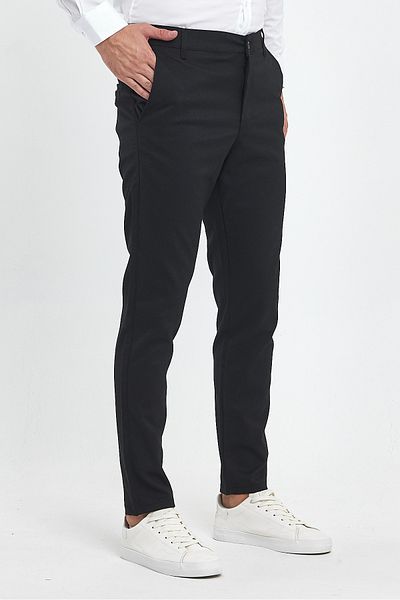 MODAMESTO Men's Slim Fit Black Linen Trousers