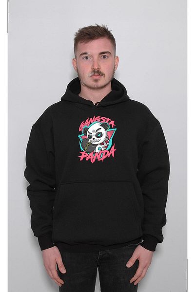 BIGROON Унисекс суичър с качулка Gangsta Panda - Animal Warrior Guns Design