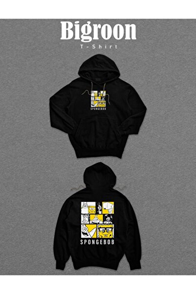 BIGROON سويت شيرت بقلنسوة سبونج بوب سبونج بوب للجنسين - شورت مربع