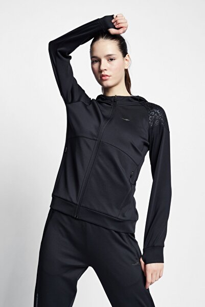 Lescon Siyah Kadın Koşu Fermuarlı Kapüşonlu Sweatshirt 22b-2001