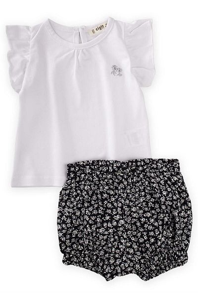 Cigit Flower Patterned Shorts Set 0-4 Years Ecru