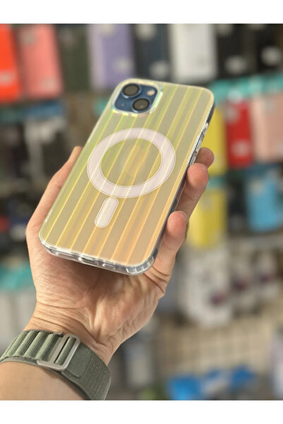 HyperAge Iphone 13 Uyumlu Magsafe Kılıf Şerit Hologramlı Her Açıda Renk Geçişli Zarif Kapak Kablosuz Şarj