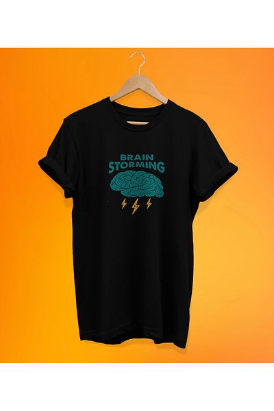 remonz Brainstorming εμπριμέ μαύρο, 100% βαμβάκι, υπερμεγέθη, μπλουζάκι μεγάλου μεγέθους