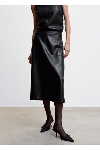 MANGO Woman Leather Look Skirt