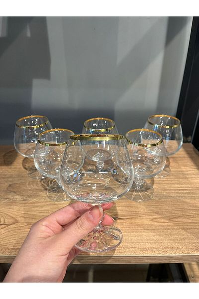 BOHEMİA CRYSTAL PANDORAN'S BOX BOHEMIA 6 LI 250 CC CRYSTAL COFFEE SIDE WATER GLASS MOUTH GOLD