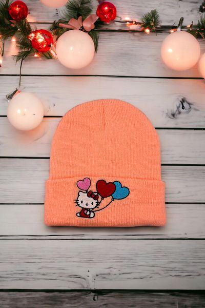 Morinna Beretă portocalie brodata Hello Kitty pentru fete