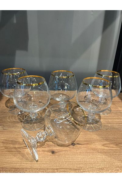 BOHEMİA CRYSTAL PANDORAN'S BOX BOHEMIA 6 LI 250 CC CRYSTAL COFFEE SIDE WATER GLASS MOUTH GOLD