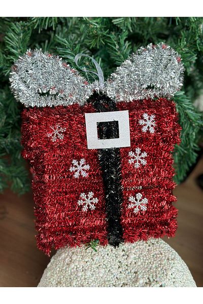QUEEN AKSESUAR Imported luxury large size Santa Claus costume bright glitter gift package box decoration hanger ornament pine wood