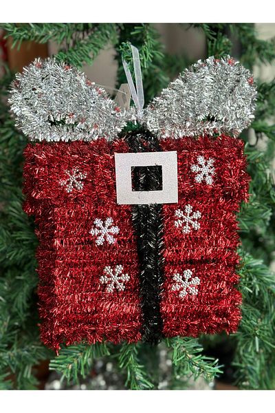 QUEEN AKSESUAR Imported luxury large size Santa Claus costume bright glitter gift package box decoration hanger ornament pine wood