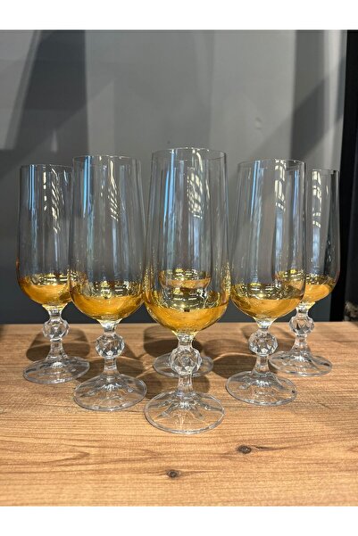 BOHEMİA CRYSTAL PANDORAN'S BOX BOHEMIA 6 LI 180 CC CRYSTAL COFFEE SIDE WATER GLASS DIP GOLD