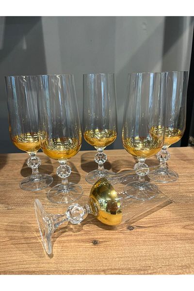 BOHEMİA CRYSTAL PANDORAN'S BOX BOHEMIA 6 LI 180 CC CRYSTAL COFFEE SIDE WATER GLASS DIP GOLD