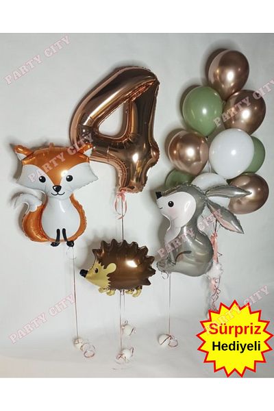 Party City Cute Rabbit, Fox, Hedgehog Foil Balloon Themed Birthday Party Celebration Set