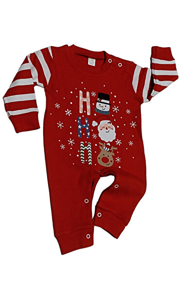 Otto Kids Çaren Kids-Christmas Themed 100% Cotton, Snowman Printed, No Ribbon Baby Jumpsuit with Snap Fasteners at the Bottom