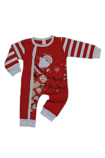 Otto Kids Merry Christmas Christmas Themed 100% Cotton, Printed, Ribbon-Free Baby Jumpsuit with Snap Fasteners