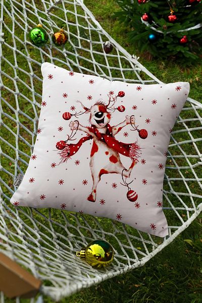 Hayal Dekoratif Christmas Dog Patterned Red Digital Printed Decorative Pillow and Cushion Cover