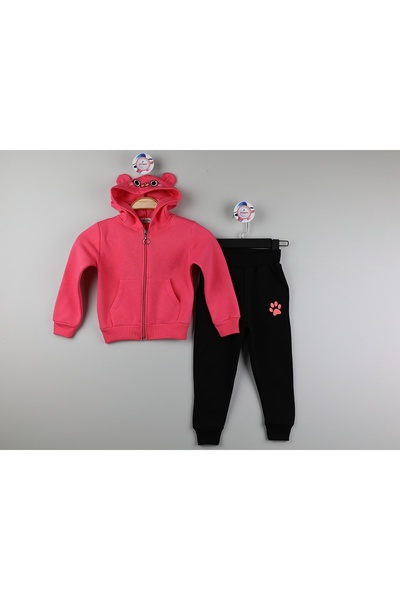 Nisankids Girl's Lower Top (Zippered Hooded Jacket) Ribbed Cotton Set
