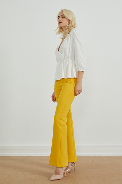 PAULMARK Flared Leg Fabric Trousers