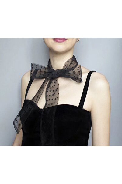 es moda shop Черен шал за врата от тюл - Aba Polka Dot