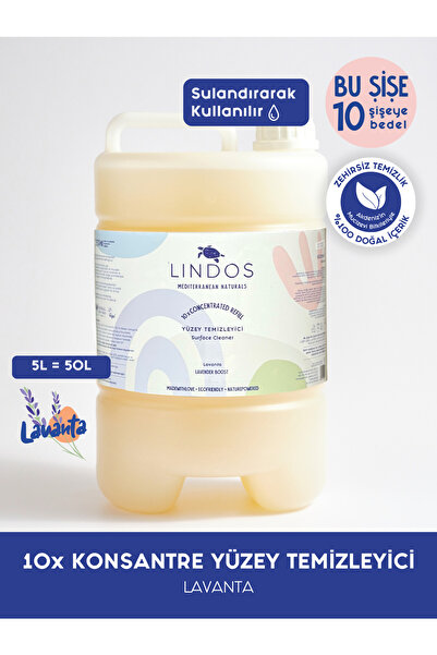 Lindos Doğal Konsantre Yüzey Temizleyici Çok Amaçlı Mutfak Banyo Zemin Fayans Derz Cam Leke Toz - 5L