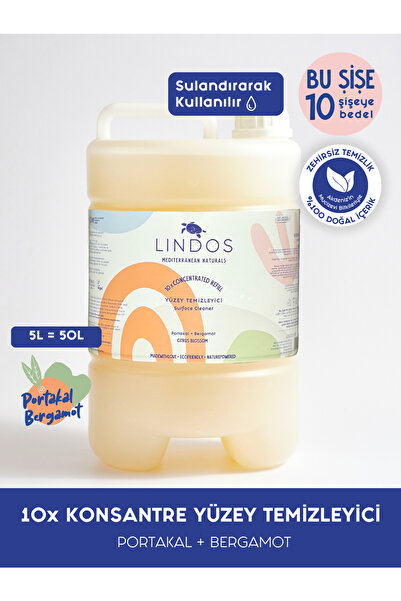 Lindos Doğal Konsantre Yüzey Temizleyici Çok Amaçlı Mutfak Banyo Zemin Fayans Derz Cam Leke Toz - 5 L