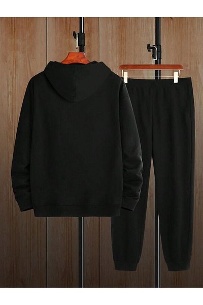 Josette Balance Printed Winter Bottom Top Set Sweatshirt Sweatpants - Black Printed Oversize Hoodie