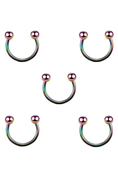 MAZEN 5 Adet Cerrahi Çelik 8 mm Nal Piercing Yarım Halka Piercing