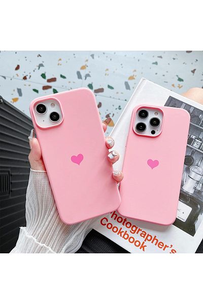 GAGA ELEKTRONİK Heart Logo Velvet Case for iPhone 14 Plus and 15 Plus