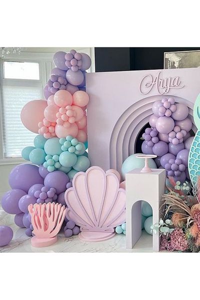 Çemrek Süs Parti Macaron colored pink mint lilac balloon chain set 100 pieces