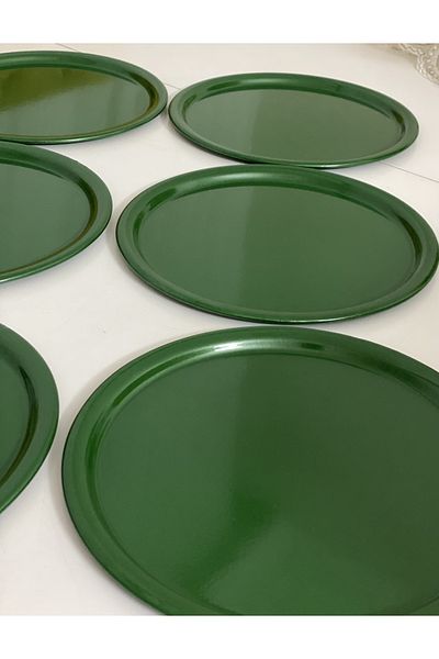 Elzem GREEN COLOR ROUND MODEL 6-PIECE SERVICE AND PRESENTATION TRAY METAL LUX