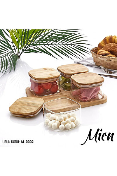 MİEN غطاء إفطار زجاجي من الخيزران مكون من 4 قطع من Mien