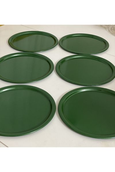 Elzem GREEN COLOR ROUND MODEL 6-PIECE SERVICE AND PRESENTATION TRAY METAL LUX