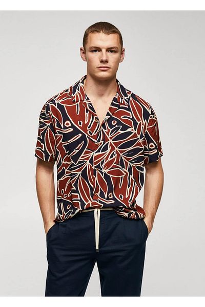 MANGO Man Tricou de bowling cu model de frunze