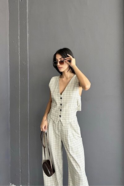 Eka Γυναικείο Μπεζ Γιλέκο Παντελόνι Σετ 1017-6013