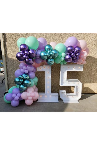Çemrek Süs Parti Macaron and chrome mint lilac pink mini balloon chain set 70 pieces of balloons