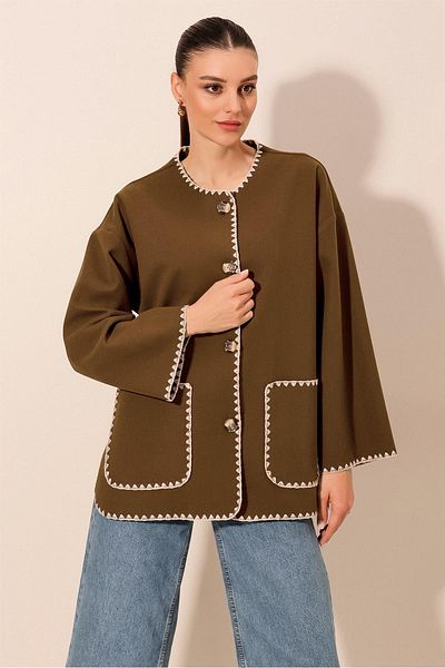 Bigdart 0690 Boyfriend Embroidered Stitch Jacket - Brown