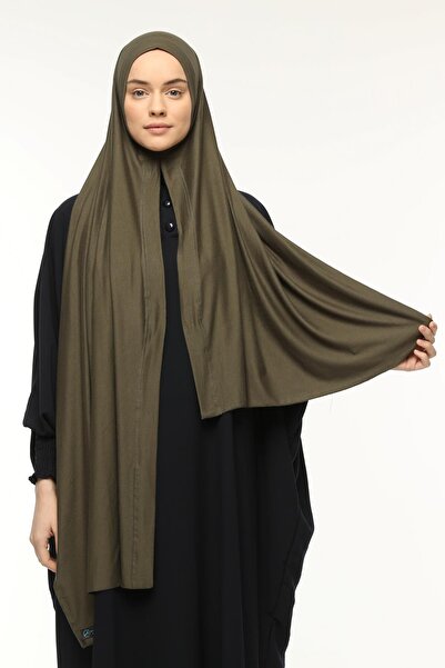 Altobeh Hazır Pratik Geçmeli Lüks Organik Düz Penye Şal Çapraz Hizalı Asker Yeşili