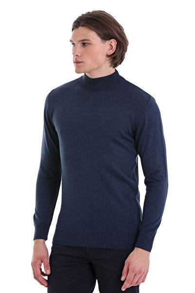 Hatemoğlu Indigo Regular Fit Прямий напіврибальський комір Вовняний трикотажний светр