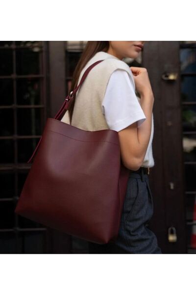 Mercan Stores Kadın Bordo Ayarlanabilir Askılı El Ve Omuz Shopper Çanta