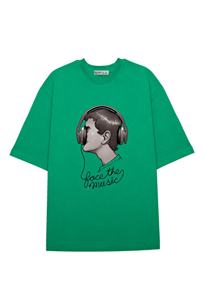 GreenMint للجنسين مقاس كبير وجه الموسيقى_OE1174