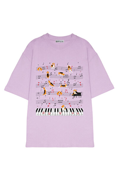 GreenMint قميص بيجلي لموسيقى البيانو كبير الحجم للجنسين - Cute Dog Lover_OE1714