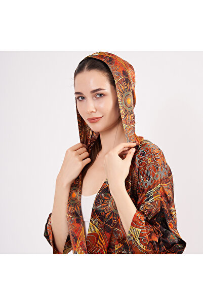 Nomads Felt İpek Kapüşonlu Kimono Kaftan | Mandala Desen Kahverengi | Nomads ...