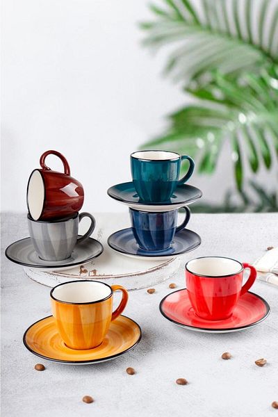 HOMENIVA Mix Porcelain Coffee Cup Set for 6 People