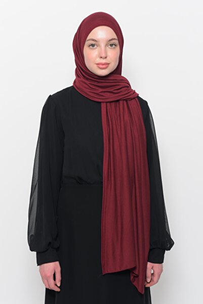 Altobeh Hazır Pratik Geçmeli Lüks Organik Düz Penye Şal Eşit Hizalı Koyu Bordo