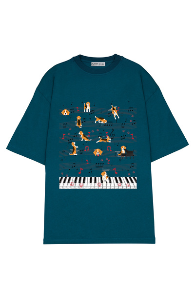 GreenMint قميص بيجلي لموسيقى البيانو كبير الحجم للجنسين - Cute Dog Lover_OE1714