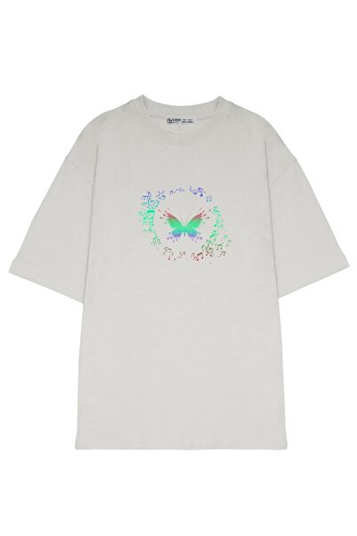 GreenMint تي شيرت على شكل فراشة بملاحظات موسيقية كبيرة الحجم للجنسين_OE1573