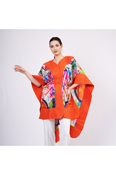 Nomads Felt Silk Felt Poncho |   Red |   Kandinsky Watercolor |   Nomads Felted