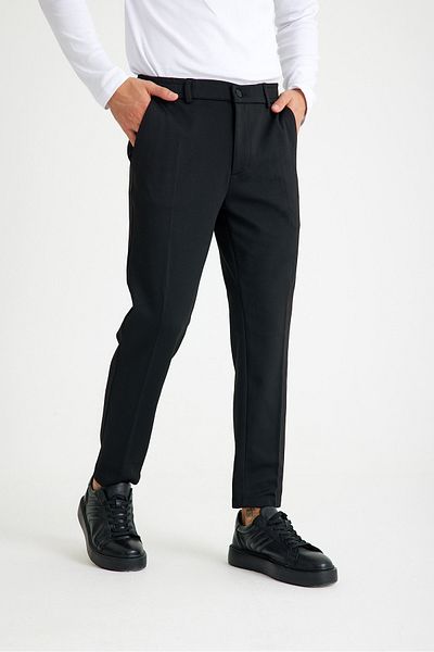 Just Like You Men's Slim Fit Black Elastic Waist Trousers